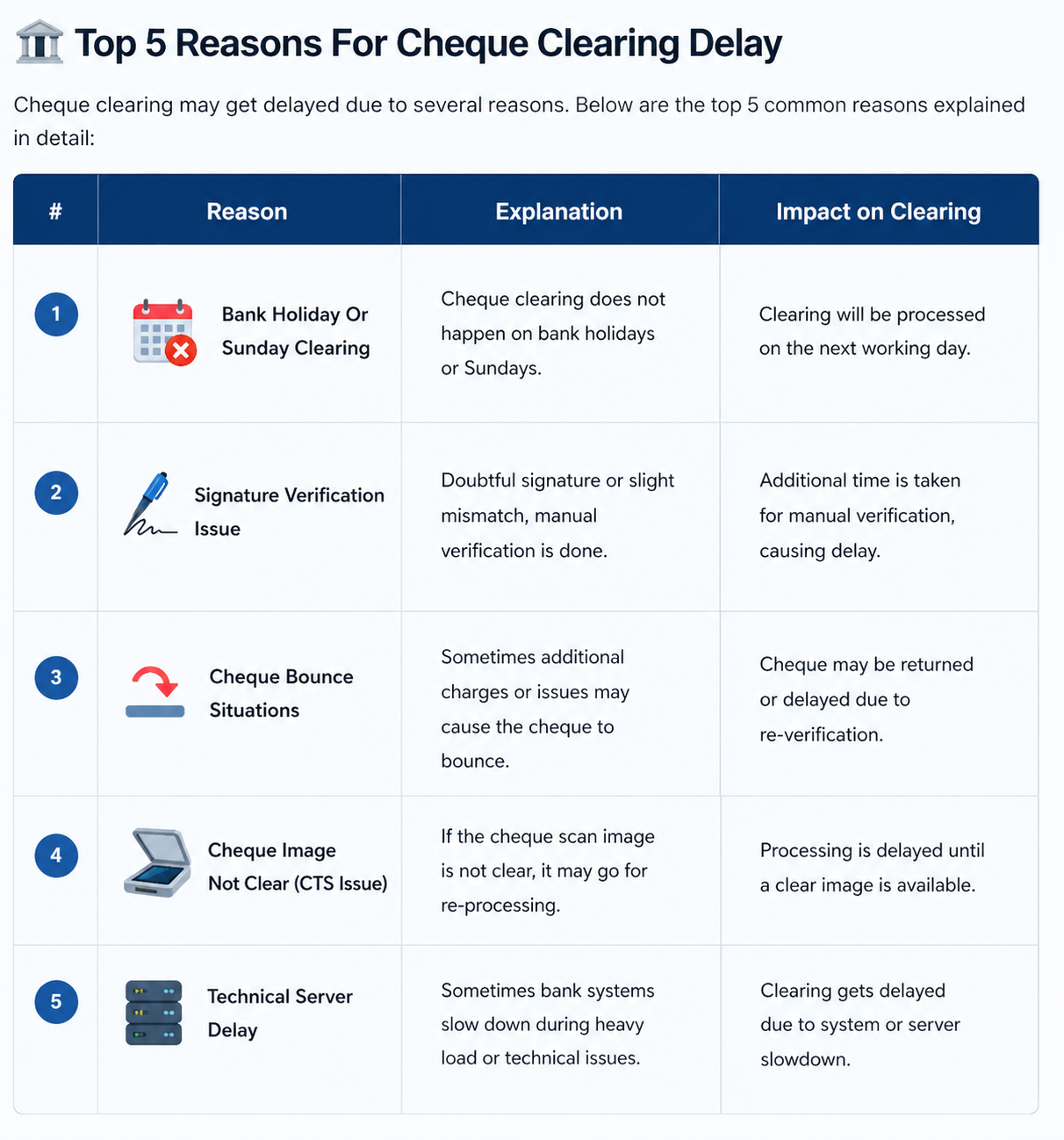 TOP 5 Reasons of cheque clearing delay
